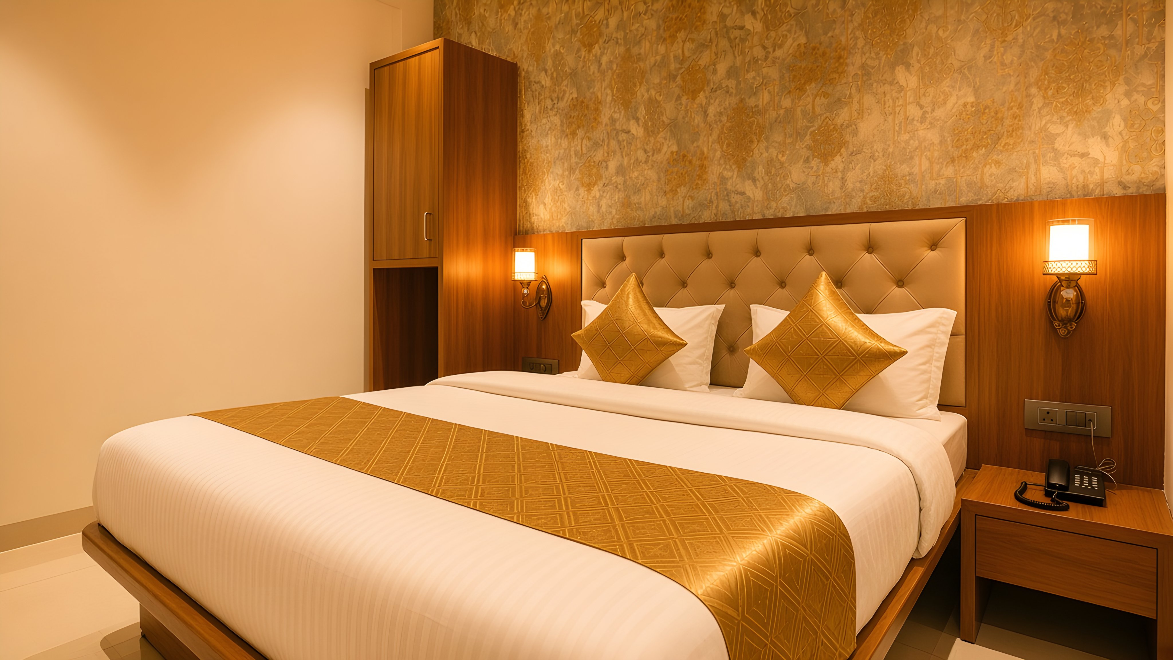 Deluxe room with a tufted headboard